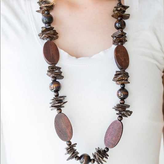 Carefree Cococay - Brown Wood Necklace