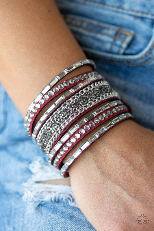 Rhinestone Rumble - Red wrap bracelet