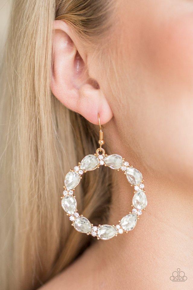 Ring Around The Rhinestones - Gold Earrings