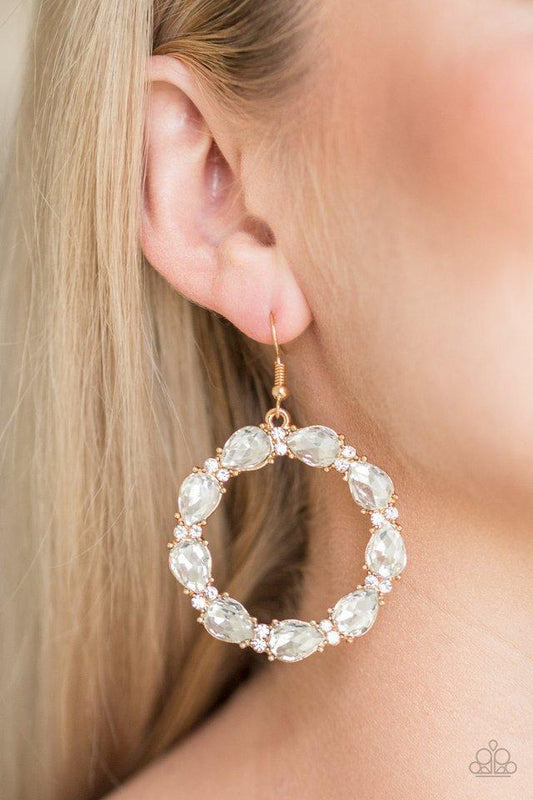 Ring Around The Rhinestones - Gold Earrings