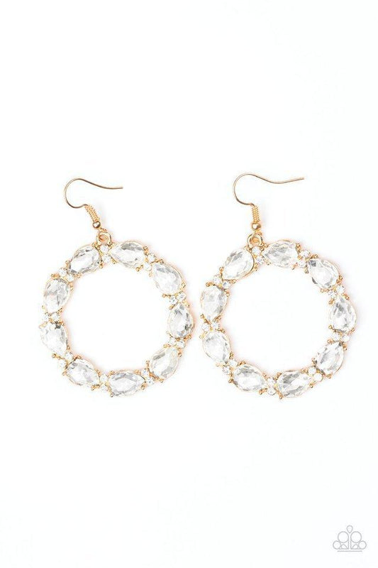 Ring Around The Rhinestones - Gold Earrings